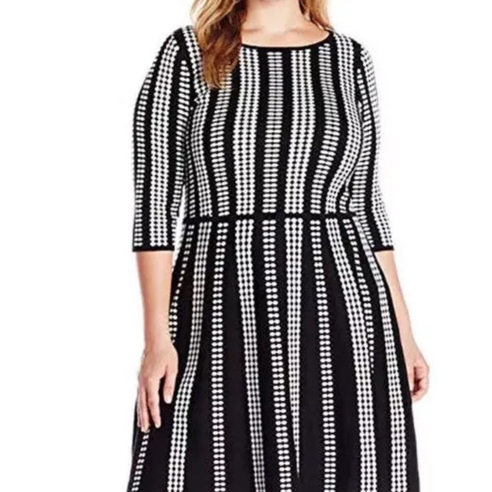 Danny & Nicole Women L/XL Knit Blk/White Geometric Dress Preppy Work Office Y2K